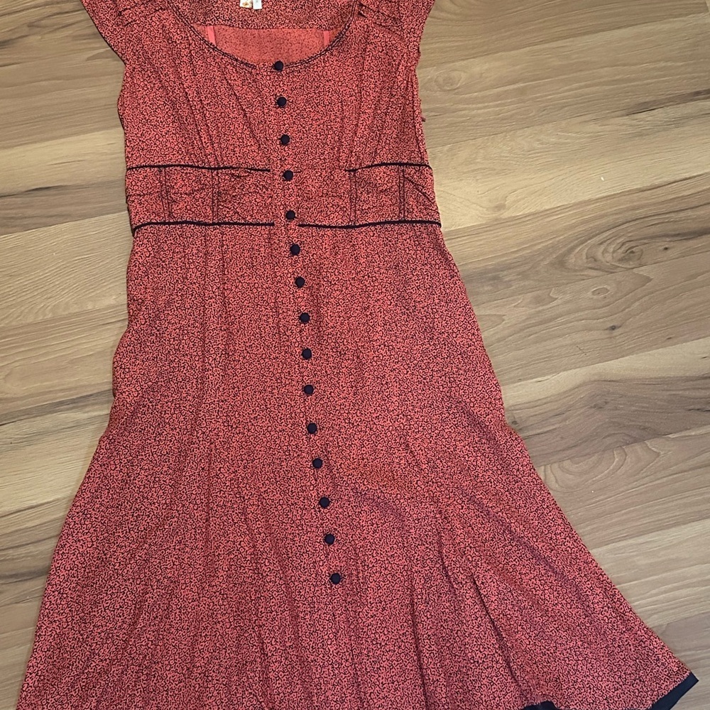 Anthropologie Maeve Red Button-Front Midi Dress Very Feminine